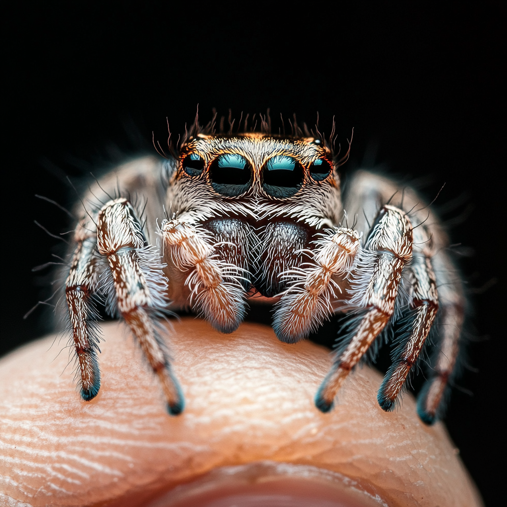 Jumping Spider Being Held by a Human