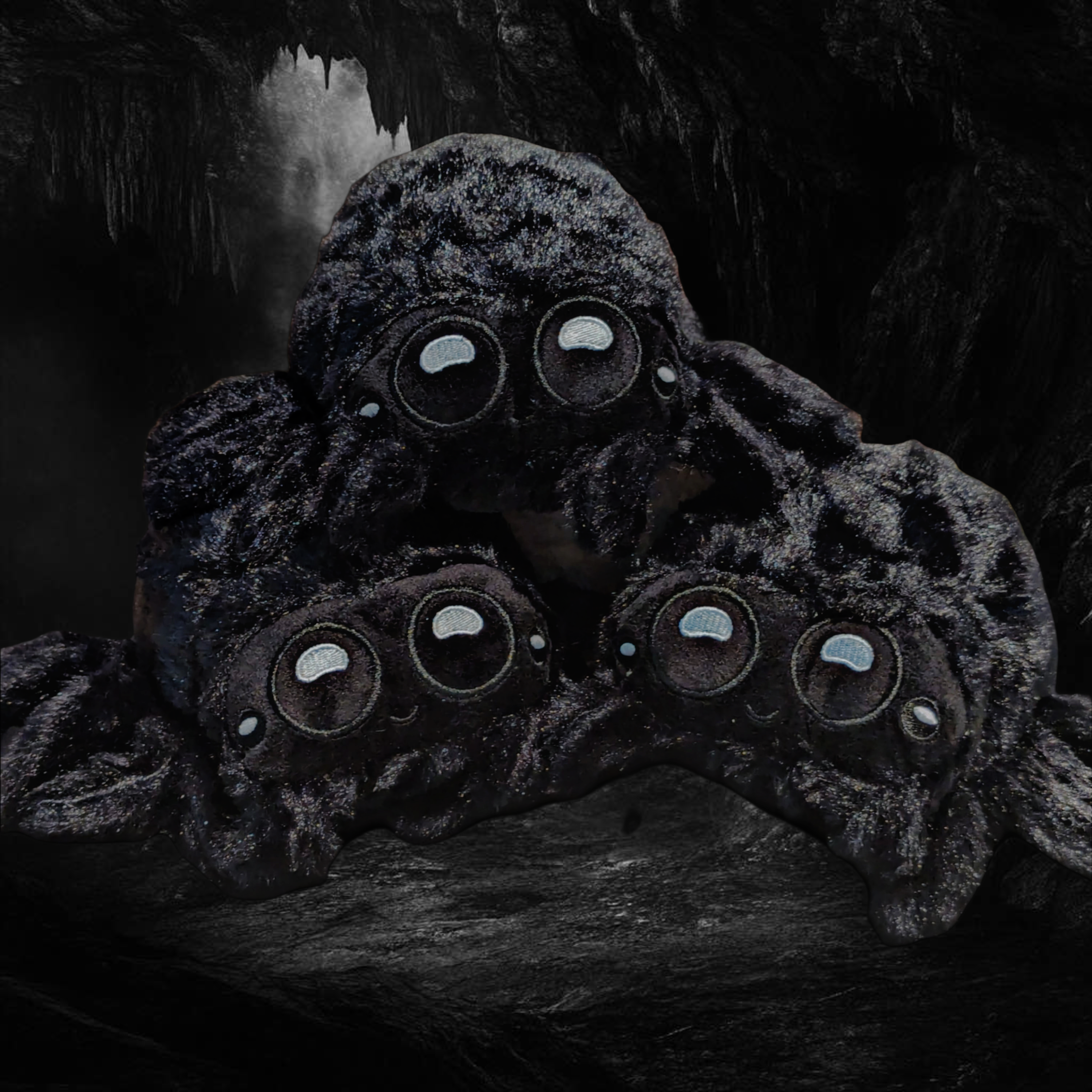 Dark Cave Collection Photo, Black Jumping Spider Plushies
