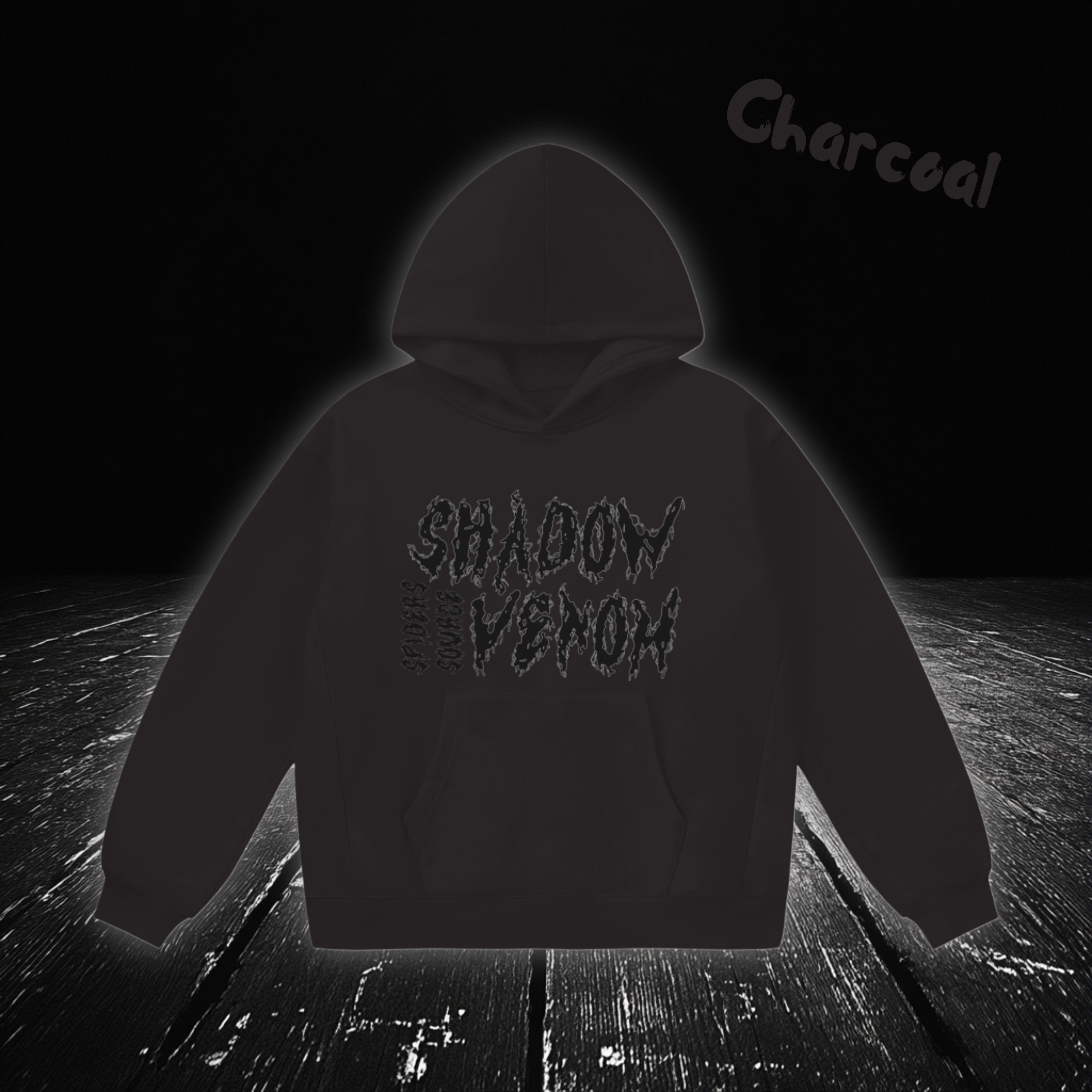 dark,shadow,hoodie,goth, charcoal, Pshyco Panda Bear, front view