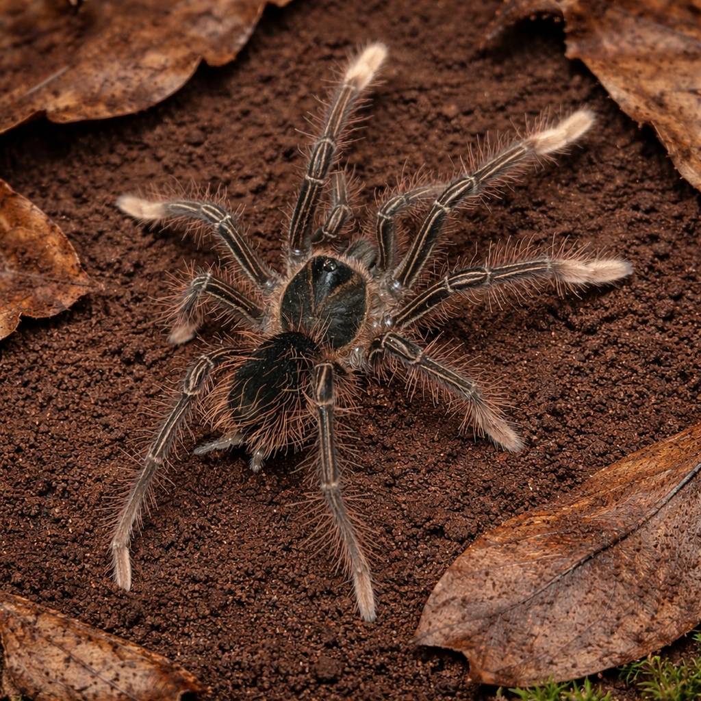 Goliath Pinkfoot Tarantula on a soil background