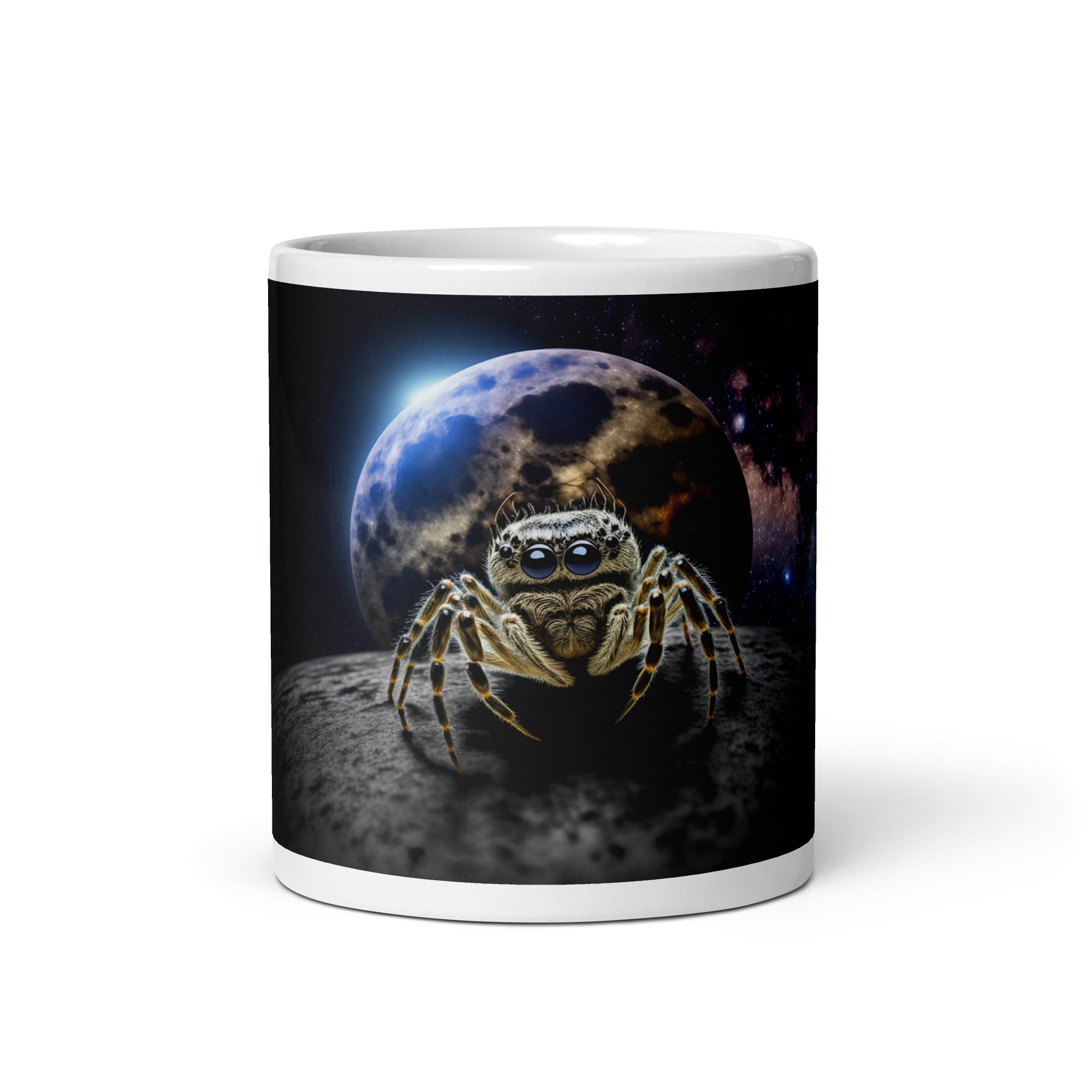 Moon Jumping Spider White glossy mug - Jumping Spiders For Sale - Spiders Source - #1 Regal Jumping Spider Store