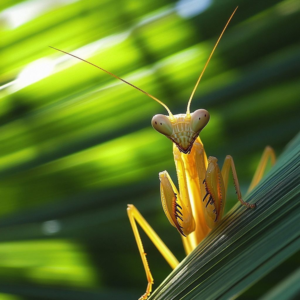 Praying Mantis on a Palm Leaf