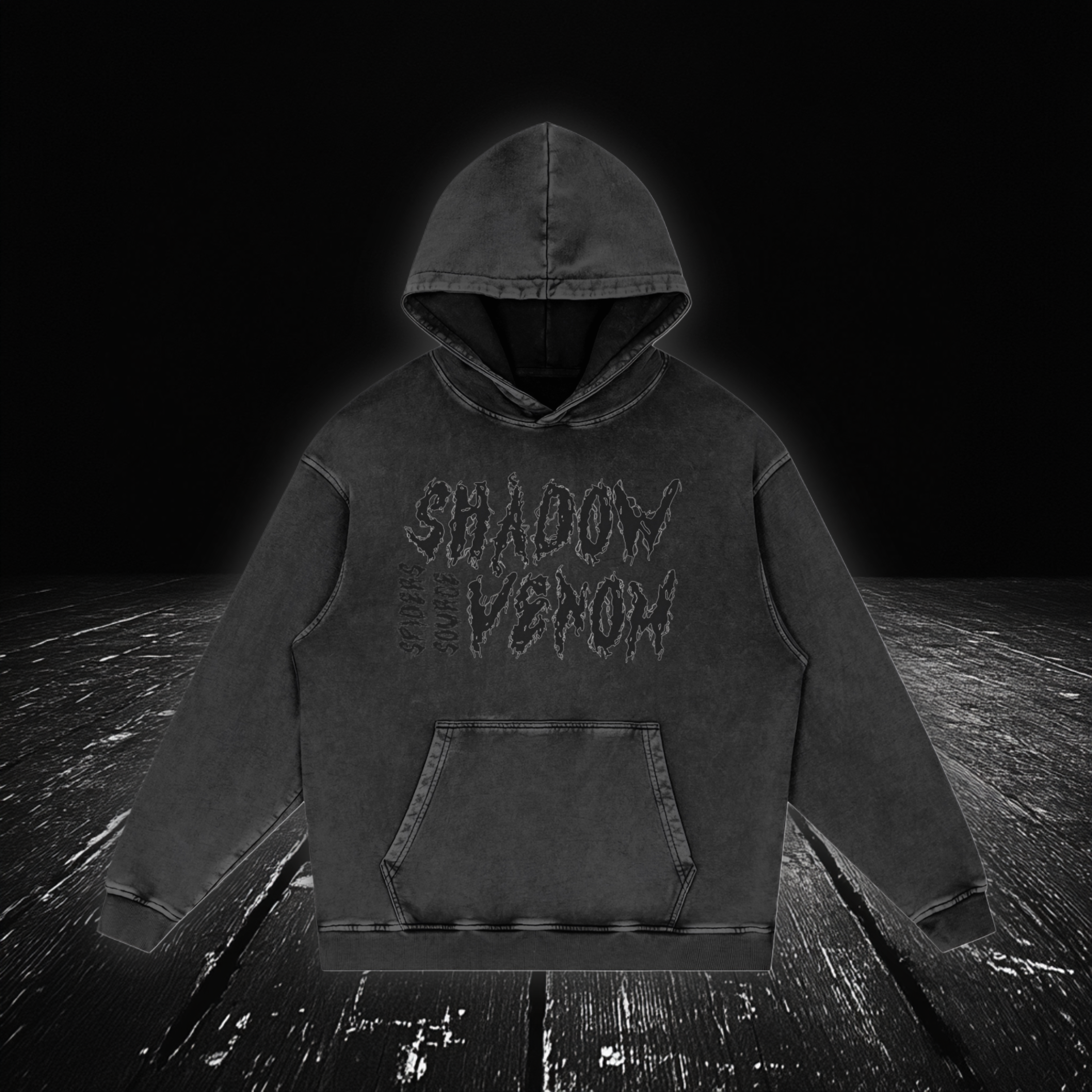 Born From Dust Shadow hoodies, Acid Washed, Oversize, Goth, Virgo, Front View